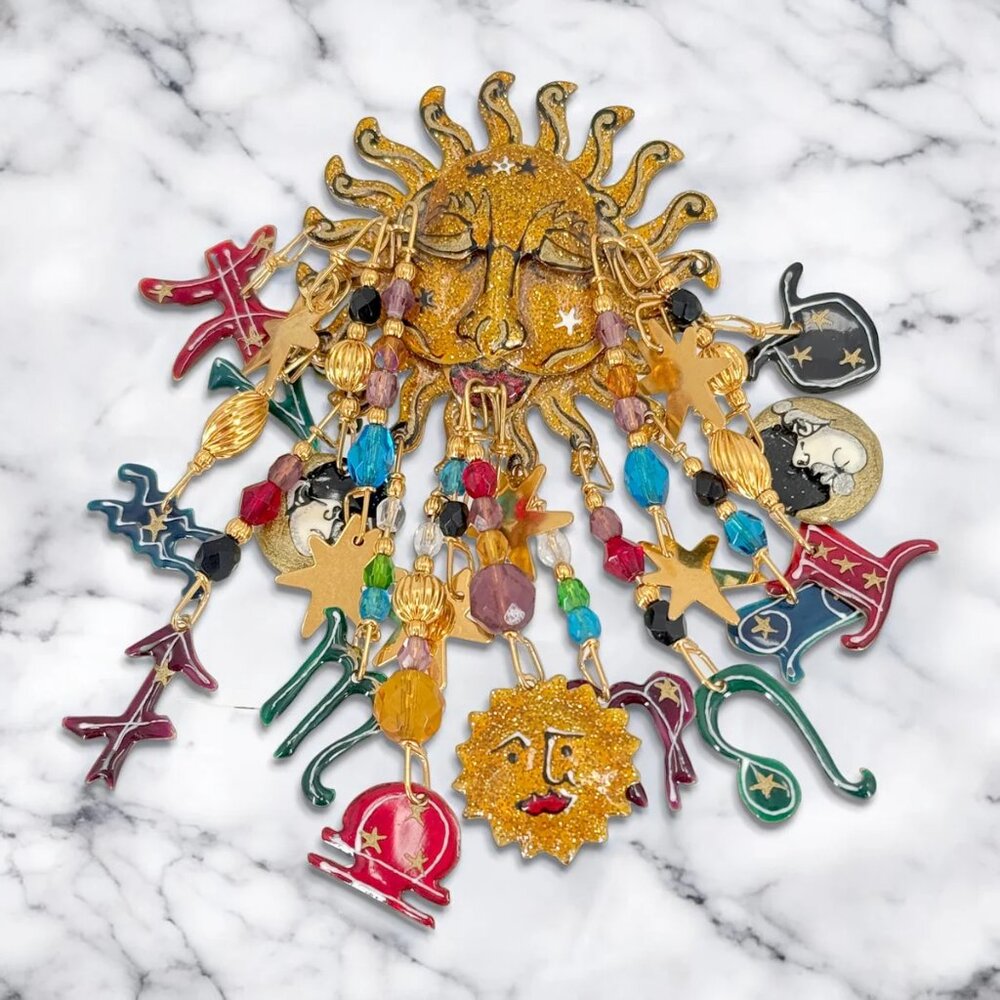 Lunch at The Ritz Zodiac Sun Pin – Hand-Enameled Celestial Astrology Brooch - Picture 6 of 11